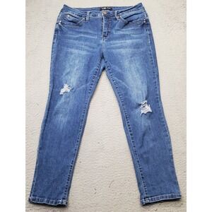 WBB Royalty For Me Jeans Womens Petites‎ 14P Blue Denim Distressed Skinny Leg